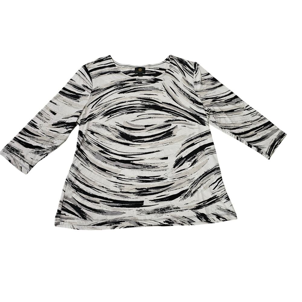 JM Collection Size P/XL Black White Grey Stretchy Business Blouse Shirt